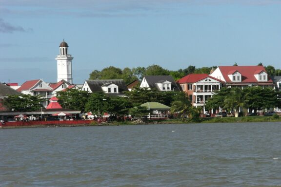 Coastal View of Paramaribo with Buildings and Lighthouse Paramaribo skyline from the coast