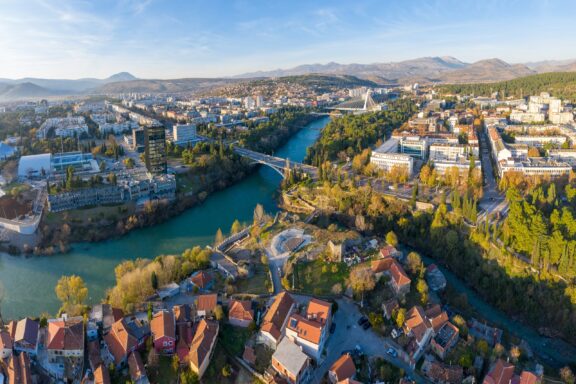 Aerial View of Podgorica Cityscape with Morača River Cityscape of Podgorica with Moraca River
