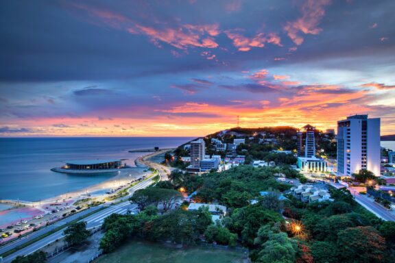 Twilight Skyline of Port Moresby Vivid skyline over Port Moresby at sunset
