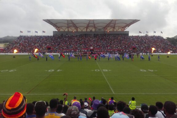 Spectators at a Stadium Event National Stadium in Port Moresby, the primary venue for national sporting events in Papua New Guinea