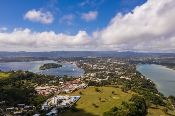Panoramic view of Port Vila's strategic location as a harbor city