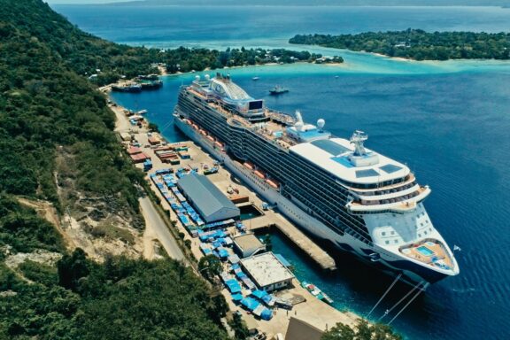 Cruise ship at the commercial dock of Port Vila
