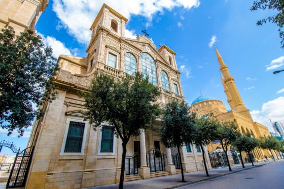Saint George Maronite Cathedral and Mosque Minaret Saint George Maronite Cathedral, a cornerstone of Christian worship in Beirut since the 19th century