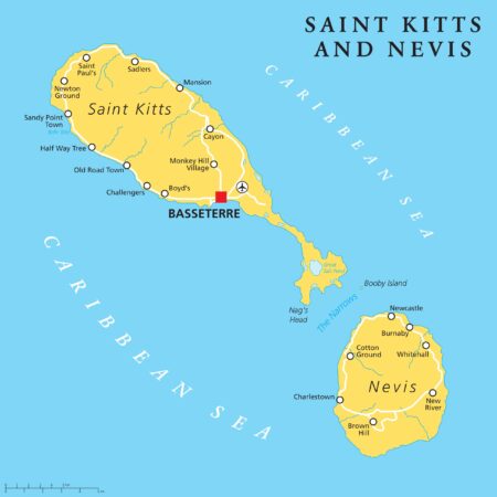 Map of Saint Kitts and Nevis Basseterre, the capital of Saint Kitts and Nevis