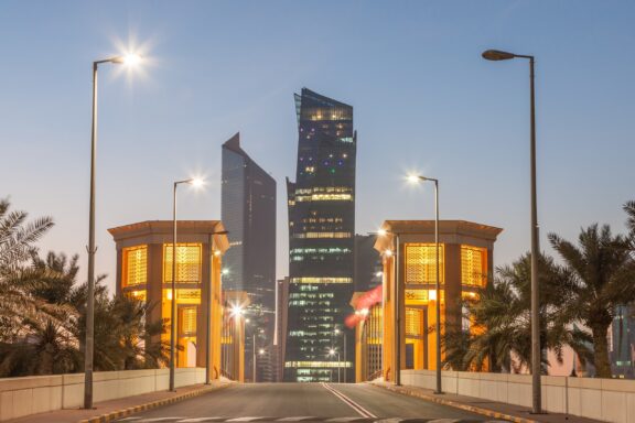 Evening View of Modern City Street with Skyscrapers Sharq District, the financial heart of the country