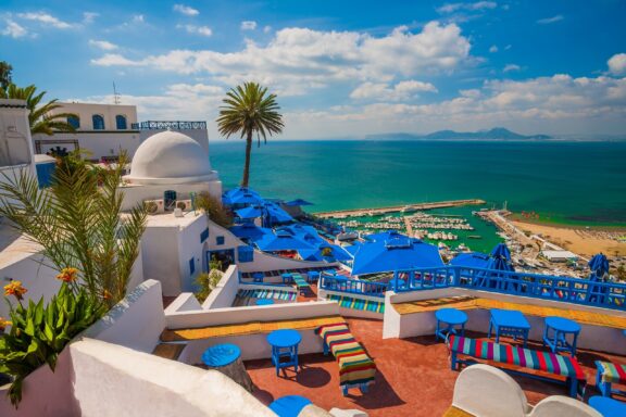 Coastal View of Sidi Bou Said, Tunisia Sidi Bou Said, known for its blue and white color scheme