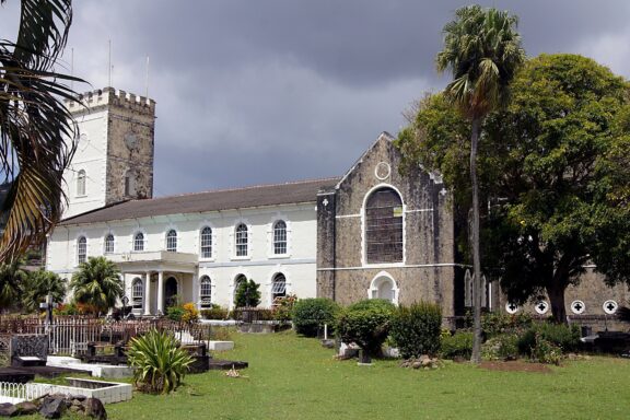 Colonial Style Cathedral with Palm Trees St. George's Cathedral, a timeless piece of Georgian architecture