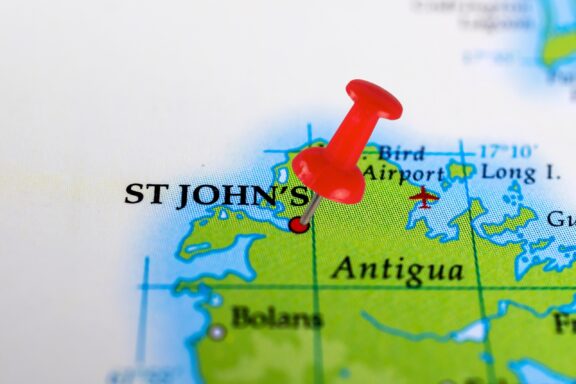 Location of St. John's on the island of Antigua