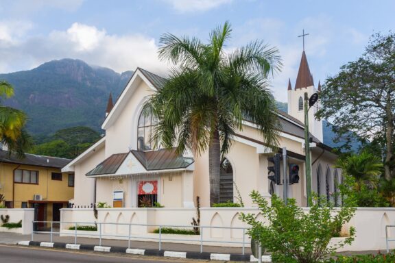 Church with Mountain Background St. Paul's Cathedral, originally built in the 19th century