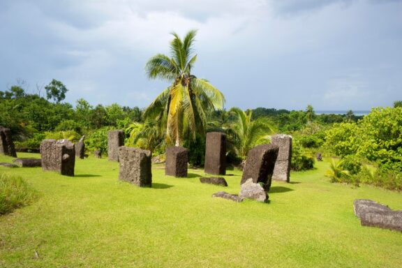 Tropical Landscape with Ancient Stone Monoliths Stone monoliths in Babeldaob from 161 AD