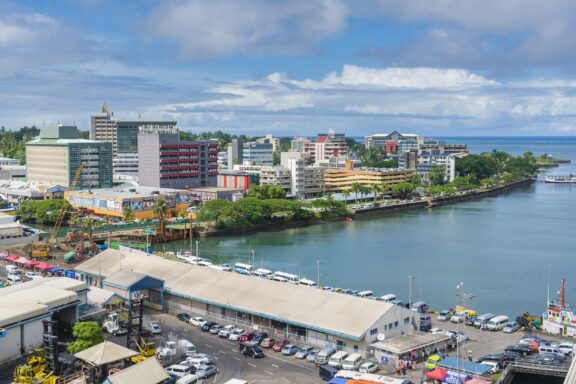 Aerial view of Suva, stretching across the southeastern coast of Viti Levu