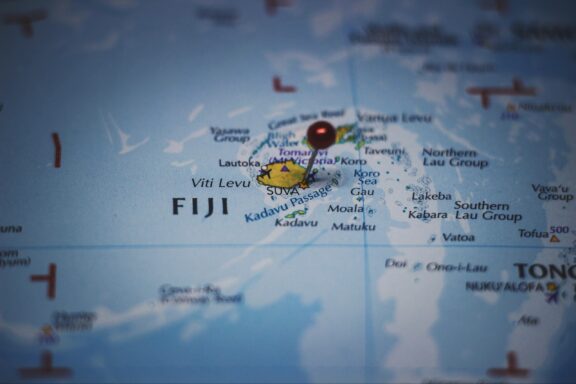 Location Pin on Fiji Map Pinned location of Suva on the coast of Viti Levu