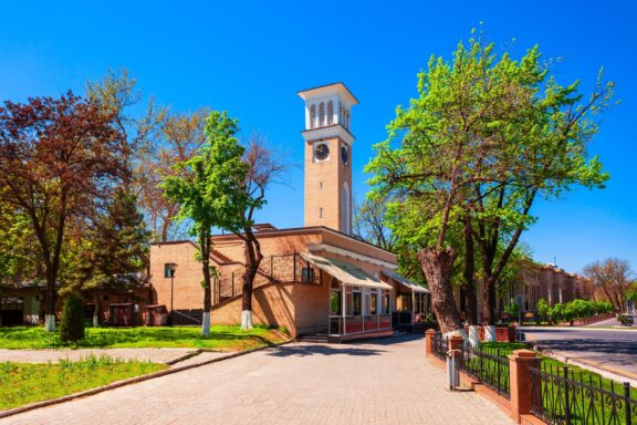 Sunny Day at Tashkent Chimes Tower Tashkent Chimes, erected in the 1940s