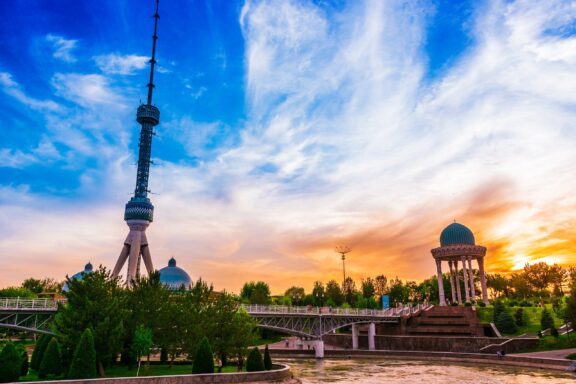 Tashkent Tower at Sunset Tashkent Tower, the tallest structure in Central Asia