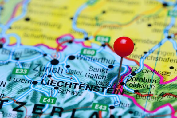 Red Pin on Vaduz, Liechtenstein Map Location of Vaduz, near the border of Switzerland