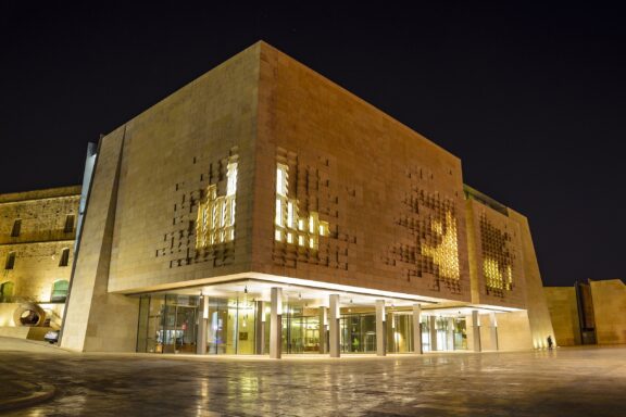 Valletta New Parliament Building at Night New Parliament House, established in 2015