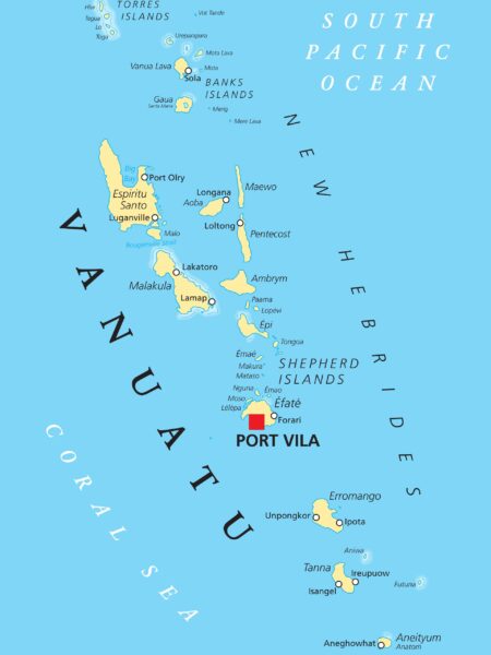 Port Vila on the map of Vanuatu