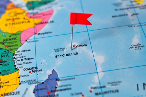 Map with Flag Pin on Victoria, Seychelles Location of Seychelles and its capital, Victoria