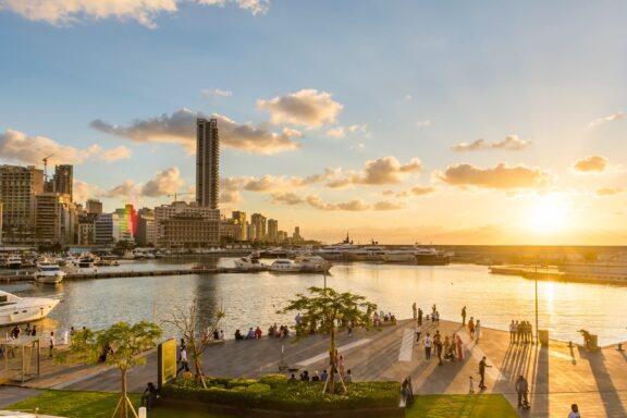 Sunset at Zaitunay Bay Marina Zaitunay Bay, known for its luxury yachts and waterfront eateries