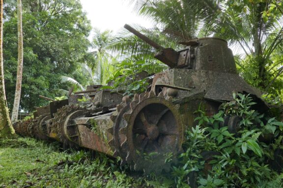 Abandoned WWII Tanks Overgrown by Nature WWII Japanese Tanks in Kolonia (Type 95 Ha-Go)