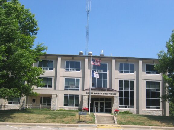 A view of the front of the Adams County Courthouse from across the street.