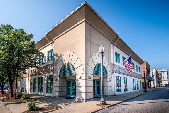 A view of the corner of the City Hall building in Edwardsville, Illinois.