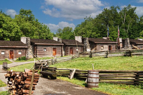 A view of log structures in Fort Boonesborough State Park in Madison County.