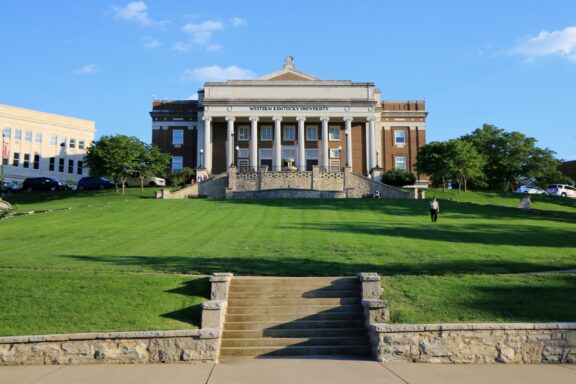 A view of the facade of a university building in Bowling Green, Kentucky.