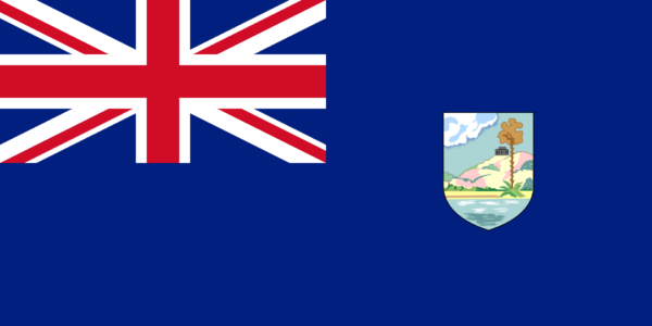 Flag of Antigua and Barbuda with a Union Jack in the upper left corner and the country's coat of arms on the right side against a blue background.