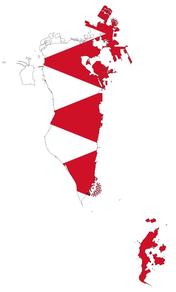 Map of Bahrain with the national flag overlay.