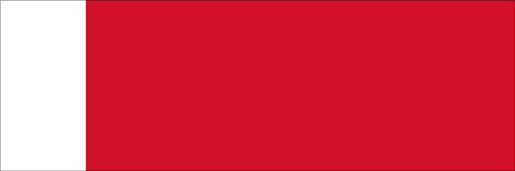 Historical flag of Bahrain with a white vertical stripe on the left and a larger red field on the right.