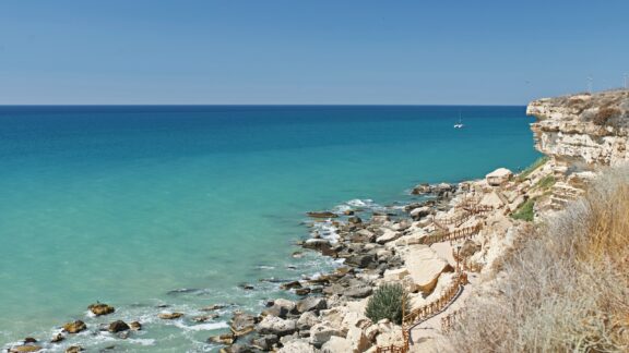 Trail along the caspian sea in Aktau, Kazakhstan.