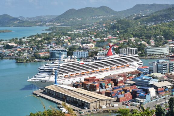 Cruise Ship Docked at Castries Port The Port of Castries, a major contributor to the city's economy