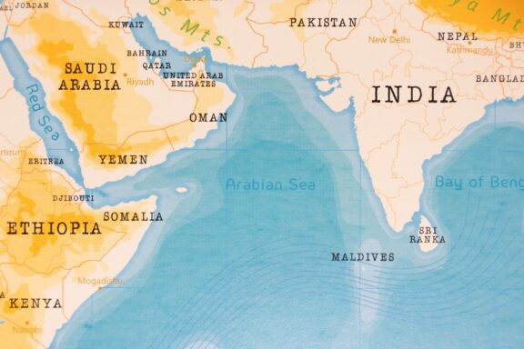 The realistic map of arabian sea showing the countries with access to the Arabian Sea.