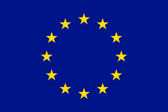 A graphic image of the flag of Europe, featuring a circle of twelve golden stars on a blue background.