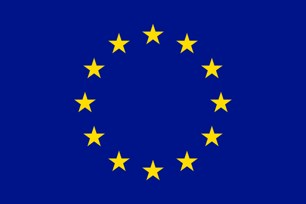 A graphic image of the flag of Europe, featuring a circle of twelve golden stars on a blue background.