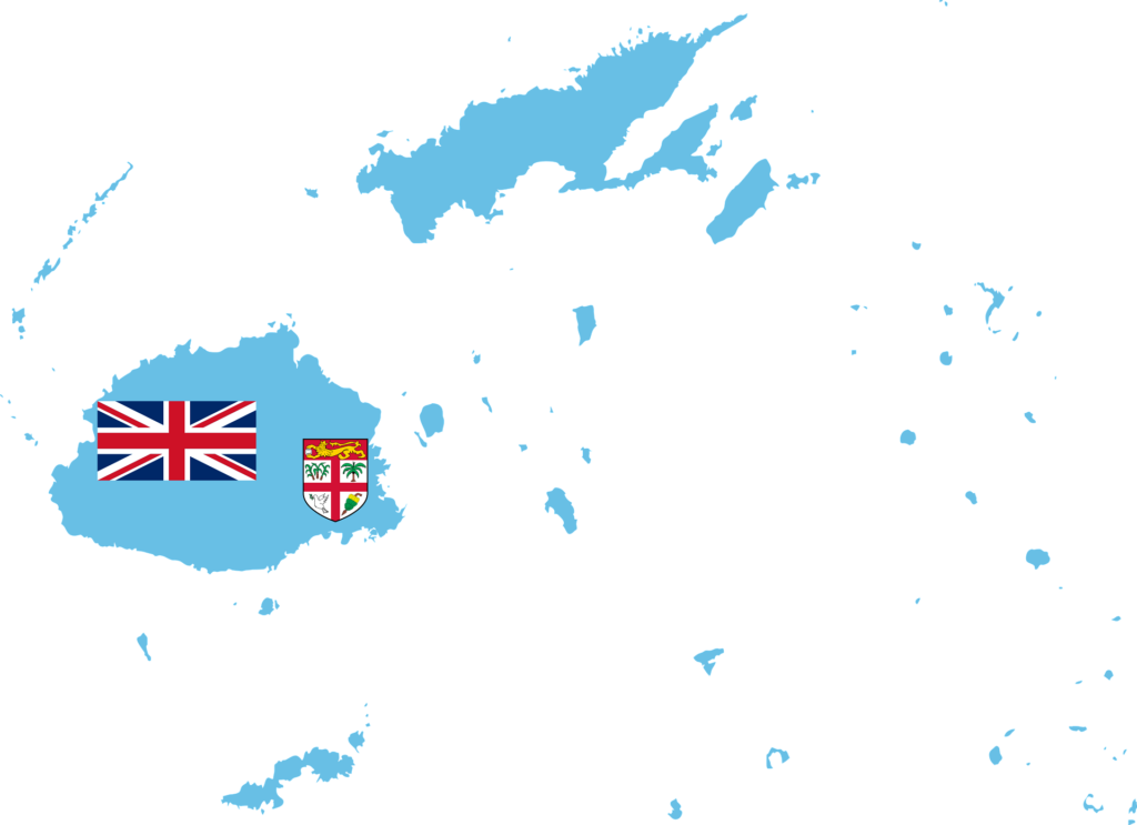 Map of Fiji with the country's flag overlay on the territory.