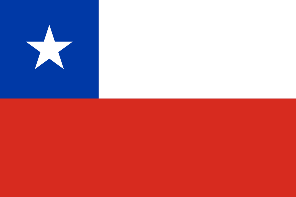 Flag of Chile with a white and red horizontal band and a blue square with a white star in the upper left corner.