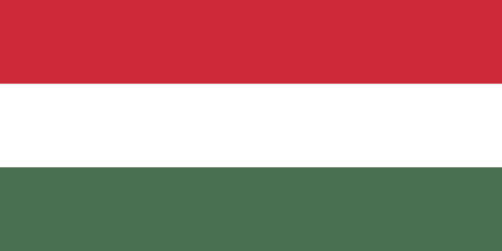 Flag of Hungary consisting of horizontal stripes in red, white, and green.