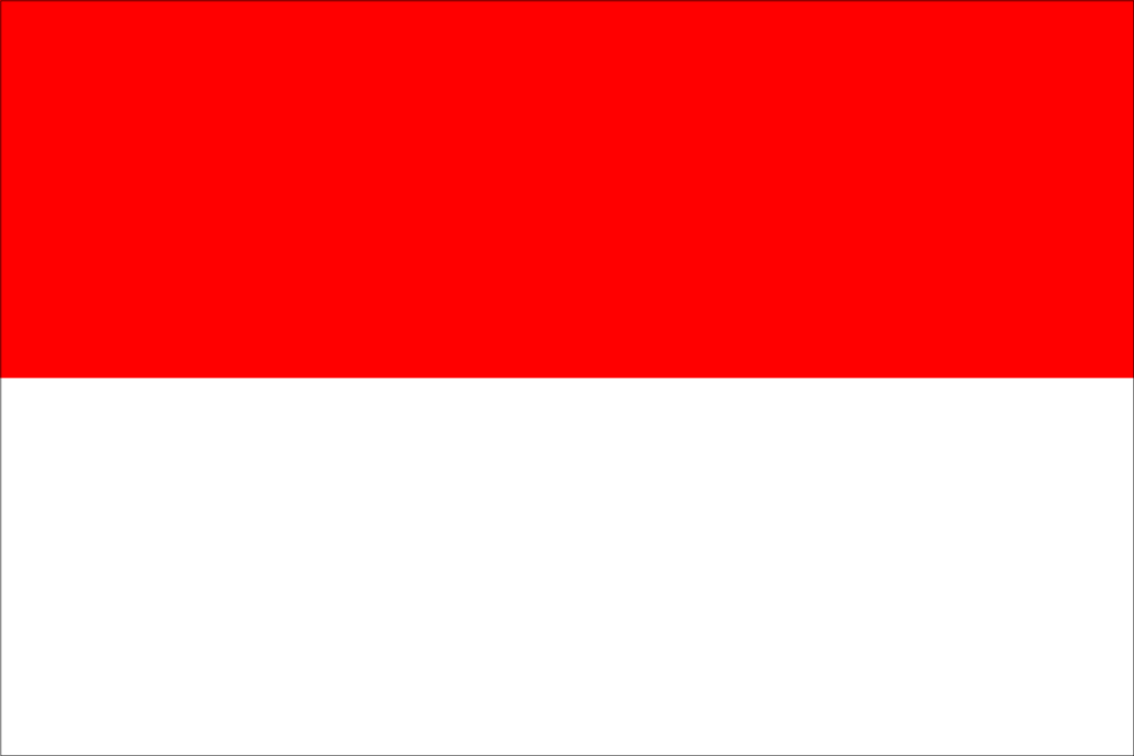 Flag of Indonesia with two horizontal bands, red on top and white on the bottom.