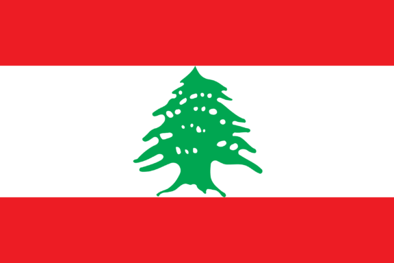 Flag of Lebanon with a white band in the center flanked by two red horizontal bands and a green cedar tree in the middle of the white band.