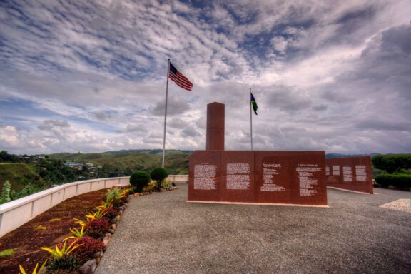 Guadalcanal American Memorial under Cloudy Sky Guadalcanal American Memorial, honoring the Allied troops who participated in the Guadalcanal Campaign
