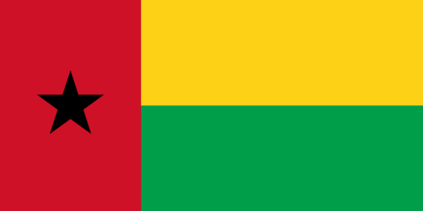 Flag of Guinea-Bissau with a vertical red stripe bearing a black star, and horizontal yellow and green stripes.