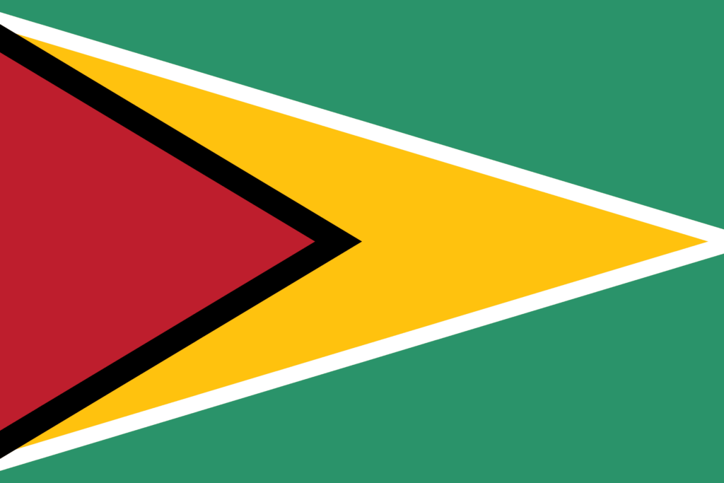 Illustrated map of Guyana with regions marked in various colors.