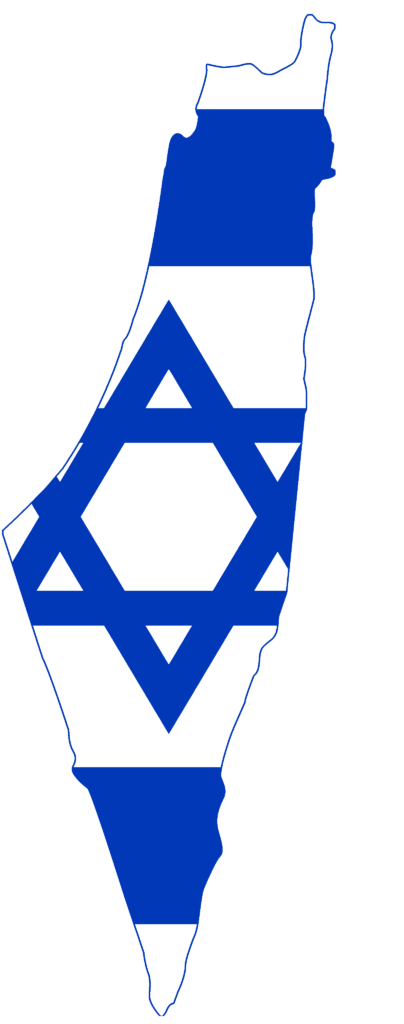 Map of Israel, painted in the colors of the national flag