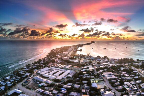 Majuro Atoll Cityscape at Sunset The landscape of Majuro's atoll