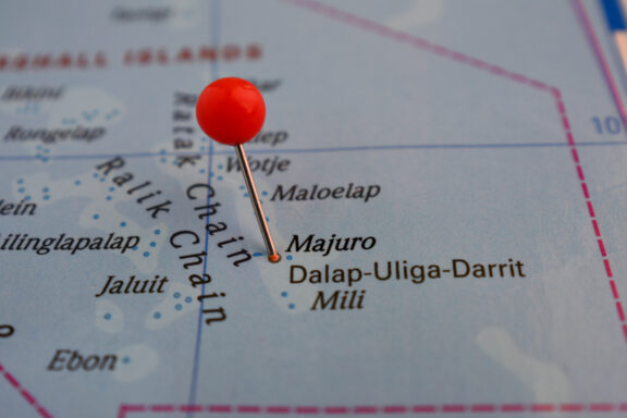 Red Pin on Majuro Location Map Pinned location of the Majuro atoll