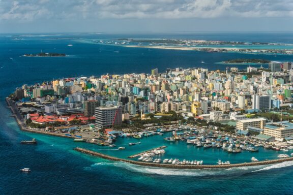 An aerial view of Malé in the Maldives.