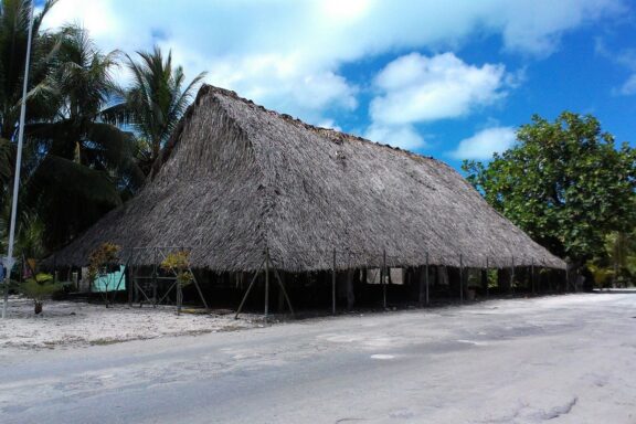 Traditional Thatched Roof Structure in Tarawa Traditional Maneaba house, the heart of Kiribati's communal life