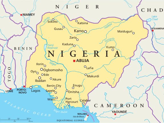 Map of Nigeria Highlighting Major Cities and Capital Abuja, marked as the capital on the map of Nigeria